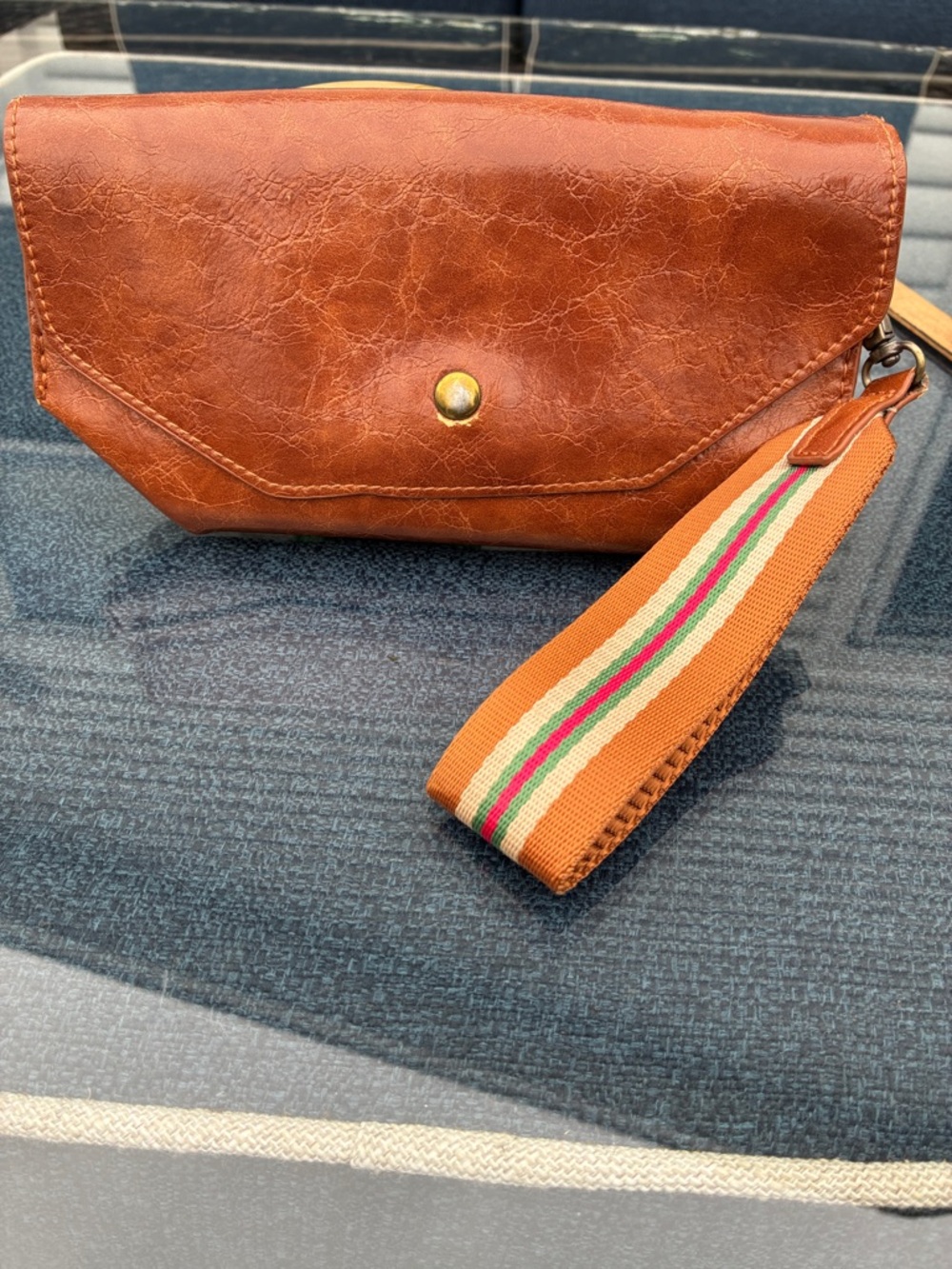 Anthropologie Rustic Tan Leather Zip Card Wallet